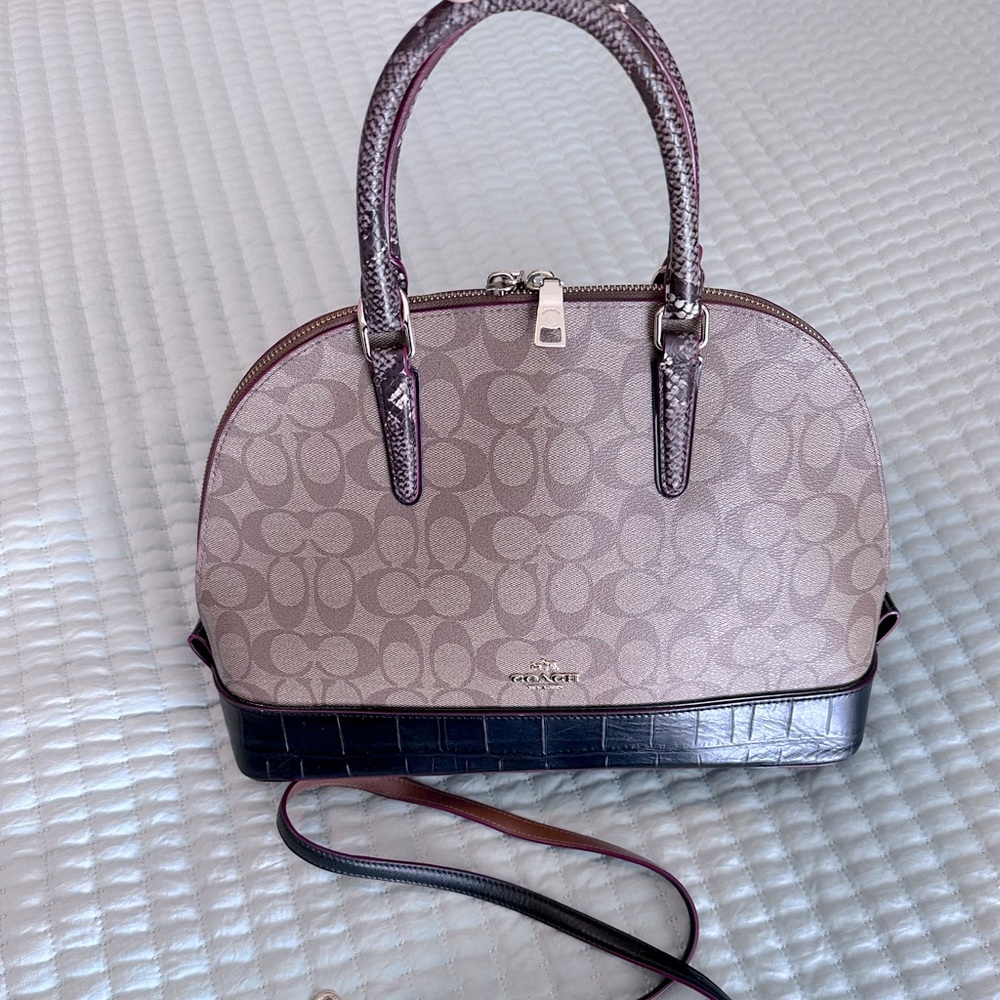 EUC Coach Exotic Snake Print Handle Bowler Bag With Optional Crossbody Strap